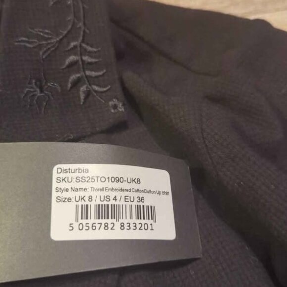 Disturbia thornell embroidered cotton button up shirt size 4 new - Picture 4 of 4